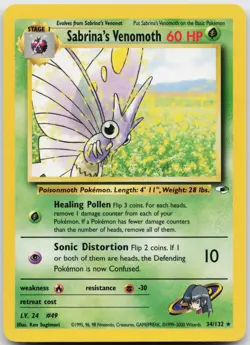 Sabrina's Venomoth 34/132 Rare Gym Heroes Pokemon Unlimited Lightly Played - Image 1