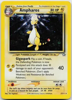 Ampharos 1/111 Holo Rare Neo Genesis Pokemon Unlimited Holo Heavily Played - Image 1