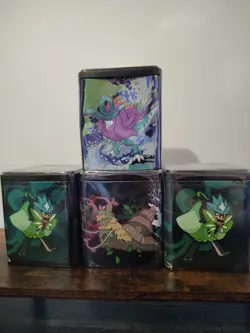 Pokemon Stacking Tins Set Of 4 (12packs 8sticker Sheets) *1 Tin Dented SEE PICS! - Image 1