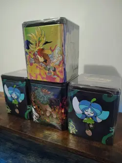 Pokemon Stacking Tins Set Of 4 (12packs 8sticker Sheets) *1 Tin Dented SEE PICS! - Image 3