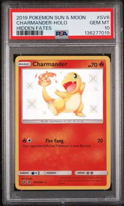 Pokemon TCG Charmander SV6/SV94 Sun & Moon Hidden Fates Shiny PSA 10 - Image 1