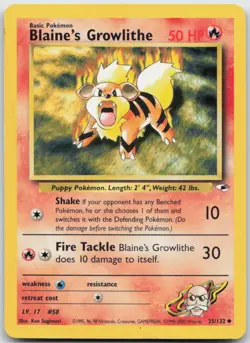 Blaine's Growlithe 35/132 Uncommon Gym Heroes Pokemon TCG MP - Image 1