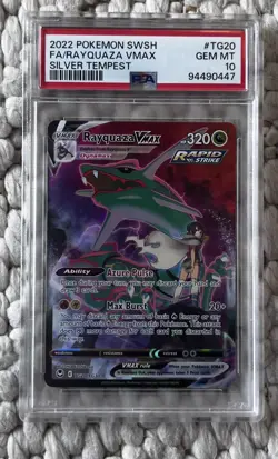 2022 Pokemon Sword & Shield Silver Tempest TG20 FA/Rayquaza VMAX PSA 10 - Image 1