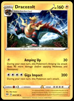 Dracozolt 065/189 Rare Darkness Ablaze Pokemon Near Mint - Image 1