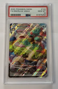 Snorlax VMAX PSA 10 Full Art Sword And Shield Base Set 142/202 Pokemon Card FA - Image 1