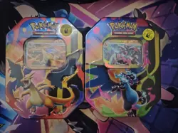 Pokemon TCG Mega Charizard X & Y Tins. BOTH TINS. Brand New & Sealed - Image 1