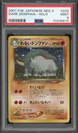 2001 Pokemon JAPANESE Neo 4 Discovery Dark Donphan Holo No. 232 PSA 9 MINT - Image 1