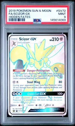 2019 POKEMON SUN & MOON HIDDEN FATES #SV72 FULL ART/SCIZOR GX PSA 9 - Image 1