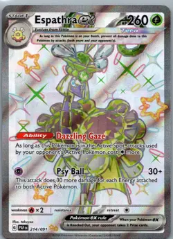 Espathra ex 214/091 Shiny Ultra Rare Paldean Fates Pokemon Holo Near Mint - Image 1