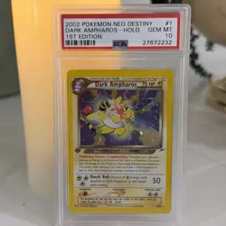 POKEMON PSA 10 GEM MINT 2002 DARK AMPHAROS 1ST EDITION NEO DESTINY HOLO 1/105 - Image 1