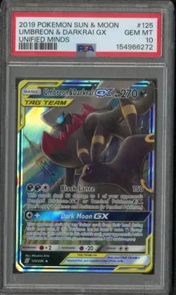 2019 Pokemon Sun & Moon Unified Minds Umbreon & Darkrai GX #125 PSA 10 GEM MINT - Image 1