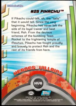 2000 Topps Pokemon TV Animation Series 3 Heroes & Villains Pikachu #HV6 - Image 2