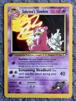 Pokemon Gym Heroes 1st Edition Sabrina's Slowbro 60/132 Vintage LP - Image 1
