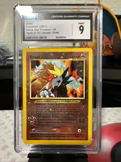 CGC 9 MINT Entei 2001 Black Star Movie Promo 34 Reverse Holo Pokemon Card SWIRL - Image 1