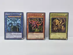 Yu-Gi-Oh! TCG Egyptian God Cards Set Obelisk, Ra, Slifer ULTRA RARE YGLD - Image 1
