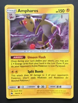 Ampharos 78/214 SM Lost Thunder HOLO RARE Shiny Pokemon Card Near Mint - Image 1