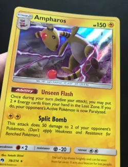 Ampharos 78/214 SM Lost Thunder HOLO RARE Shiny Pokemon Card Near Mint - Image 3