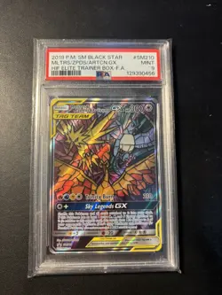 PSA 9 Moltres Zapdos Articuno SM210 Pokemon Hidden Fates Stained Glass Holo - Image 2