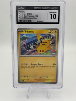 2024 POKEMON BLACK STAR PROMOS WORLD CHAMPIONSHIPS #190 PIKACHU CGC 10 GEM MINT - Image 1