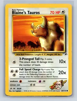 BLAINE'S TAUROS 64/132 C GYM HEROES POKEMON UNLIMITED MP - Image 1