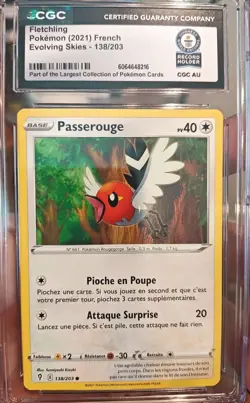 Pokemon 2021 Fletchling 1/1 Record HOLDER French Evolving Skies 138/203 - Image 1