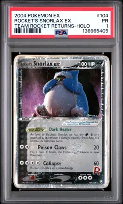 2004 POKEMON EX TEAM ROCKET RETURNS #104 ROCKET'S SNORLAX EX-HOLO PSA 1 - Image 1