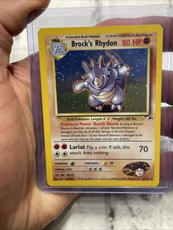 Pokemon TCG Brock’s Rhydon Holo 2/132 Gym Heroes WOTC Rare SWIRL Pokemon Vtg LP+ - Image 1
