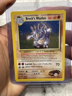 Pokemon TCG Brock’s Rhydon Holo 2/132 Gym Heroes WOTC Rare SWIRL Pokemon Vtg LP+ - Image 2