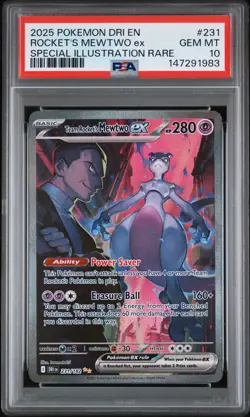 2025 POKEMON DRI EN-DESTINED RIVALS TEAM ROCKETS MEWTWO EX #231 SIR PSA 10 - Image 1