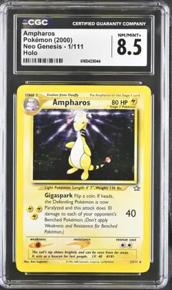 2000 POKEMON NEO GENESIS AMPHAROS HOLO #1 CGC 8.5 NM - Mint+! Vintage Rare - Image 1