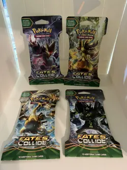 Pokemon Fates Collide Sleeved Booster Pack COMPLETE ART SET - 4 Packs SEALED - Image 1