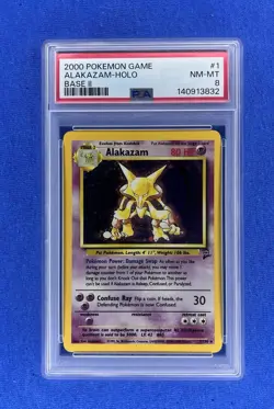 2000 Pokemon Game Alakazam-Holo Base II 1/130 PSA 8** Head Swirl** - Image 1