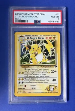 2000 Pokemon Gym Chal. Lt. Surge’s Raichu Holo #11 PSA 8 NM-MT - Image 1