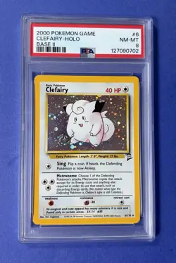 2000 Pokemon Game Clefairy Holo Base II #6 PSA 8 NM-MT**big Foot Swirl** - Image 1