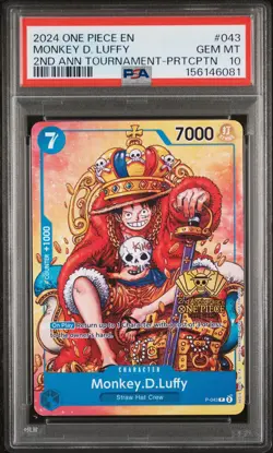 PSA 10 Monkey D. Luffy P-043 Promo 2nd Anniversary Stamped One Piece TCG English - Image 1