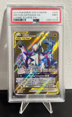 Pokemon TCG Arceus & Dialga & Palkia GX 220/236 Cosmic Eclipse PSA 9 EN - Image 1