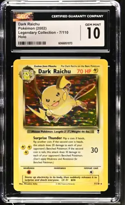 CGC 10 GEM MINT Dark Raichu Legendary (Collection) 7/110 Holo Pokemon Card - Image 1