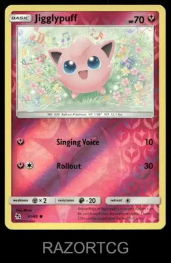 JIGGLYPUFF 41/68 C HIDDEN FATES POKEMON REVERSE HOLO LP - Image 1