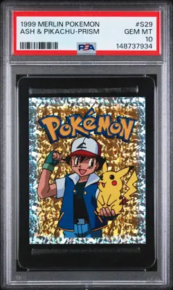 PSA 10 GEM MINT 1999 MERLIN POKEMON S29 ASH & PIKACHU-PRISM - Image 1