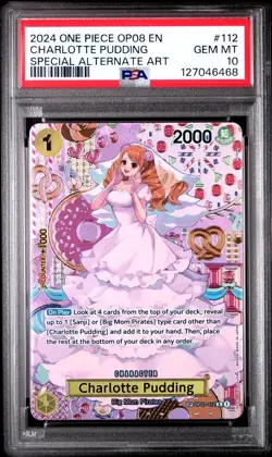 Charllotte Pudding 2024 One Piece OP08 EN Special Alternate Art #112 PSA 10 - Image 1