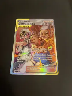 Pokemon Guzma Hala Cosmic Eclipse TCG Full Art Holo Card 229/236 Ultra Rare - Image 1