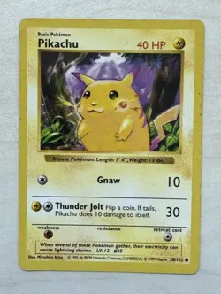 Pokemon 1999 Base Set Shadowless Pikachu Red Cheeks Card 58/102 LP-MP - Image 1