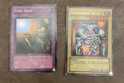 lot of 2 yugioh Cards, Trap Hole 1st Edition LOB, Summoned Skull MRD, Played - Image 1