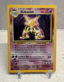 Alakazam Holo Rare Card 1/102 Base Set 1999 Unlimited Pokemon TCG Wotc Holo Mp - Image 1