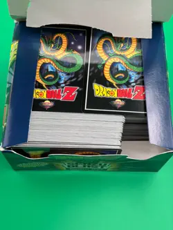 Dragon Ball Z CCG Senzu Blast Booster Box filled with loose cards. - Image 2