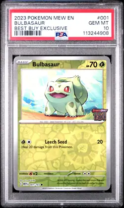 2023 POKEMON MEW EN-151 BEST BUY EXCLUSIVE #001/165 BULBASAUR PSA 10 - Image 1