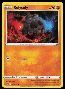 Rolycoly 105/192 Common Rebel Clash Pokemon Near Mint - Image 1