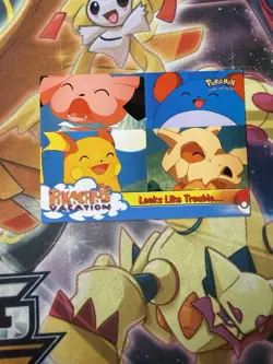 Pokemon Topps Looks Like Trouble #44 Pikachus Vacation Movie Blue logo NM - Image 1