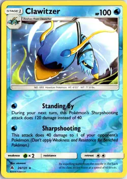 Clawitzer 26 R Forbidden Light Pokemon Reverse Holo NM/M - Image 1