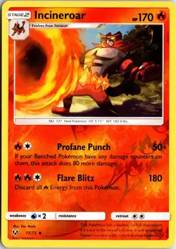 Incineroar 17 UC Shining Legends Pokemon Reverse Holo NM/M - Image 1